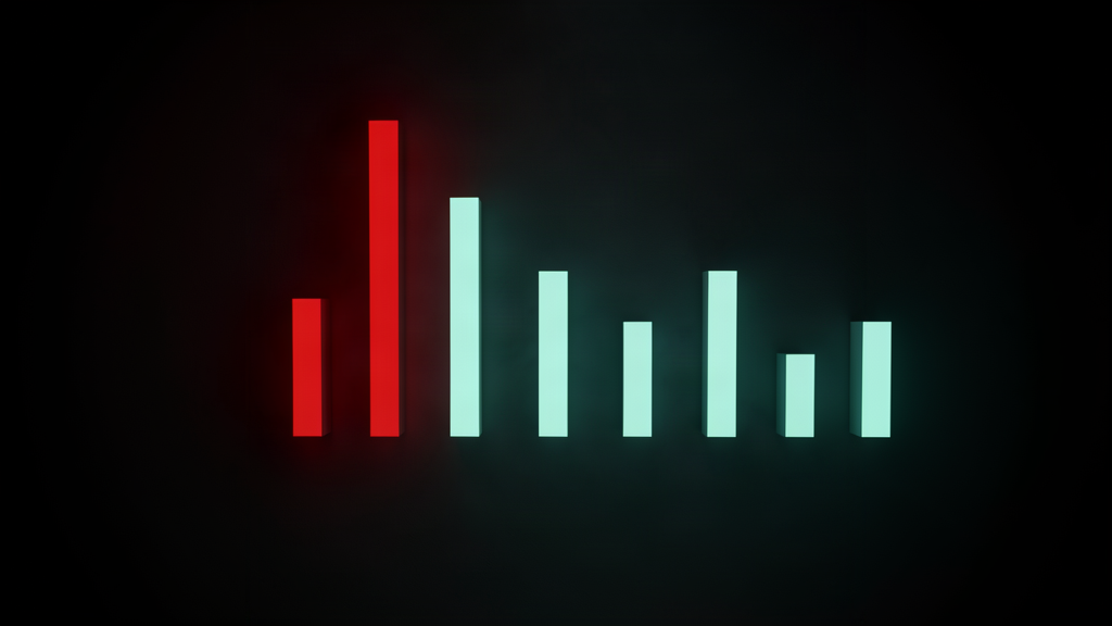 Attention economy scoreboard concept — a blank glowing public ranking board standing in near darkness, lit in red and teal, no text