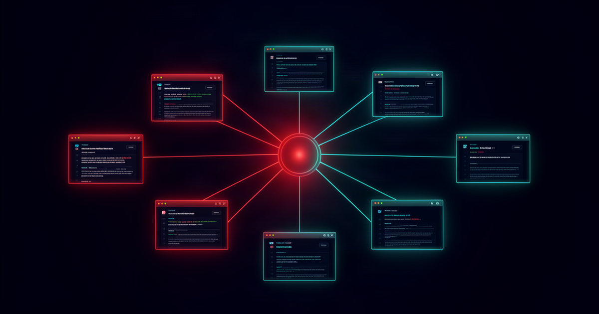 Backlink game — a cluster of small websites linking toward a central glowing hub on a dark leaderboard, red and teal accent light, cinematic, no text