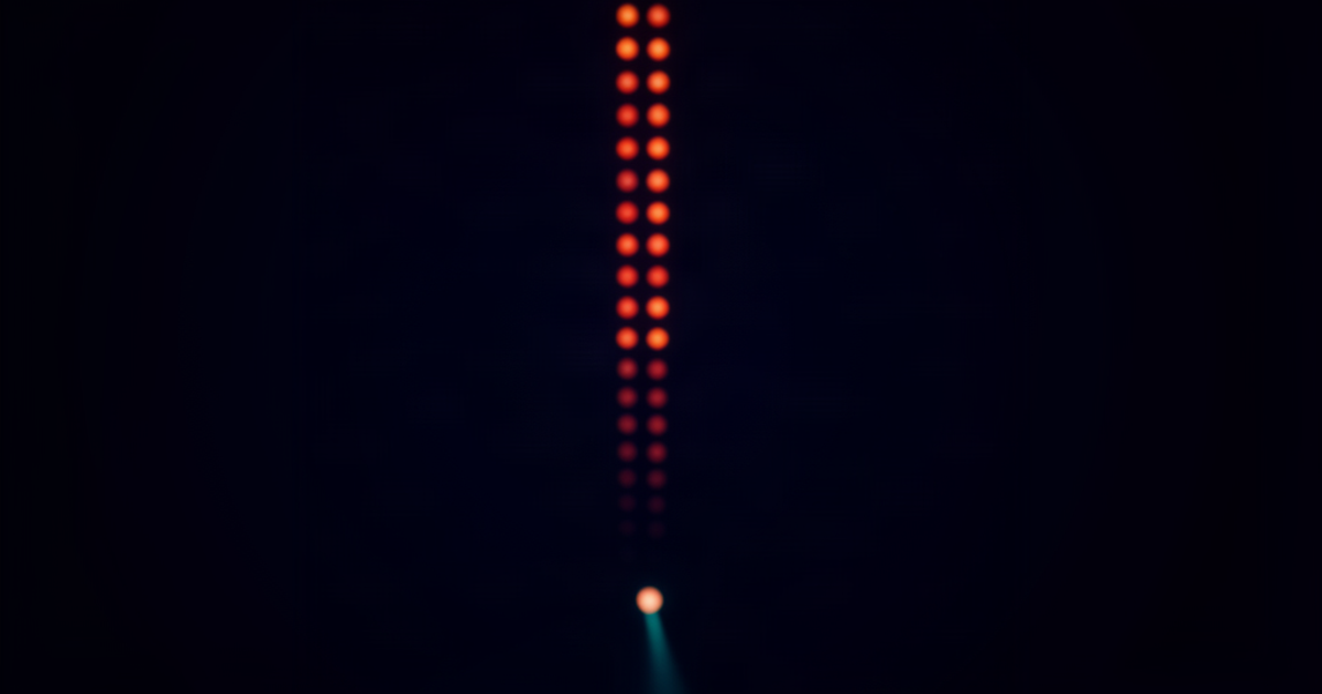 A tall column of softly glowing leaderboard lights fading from bright to dim, with the lowest dot slipping free