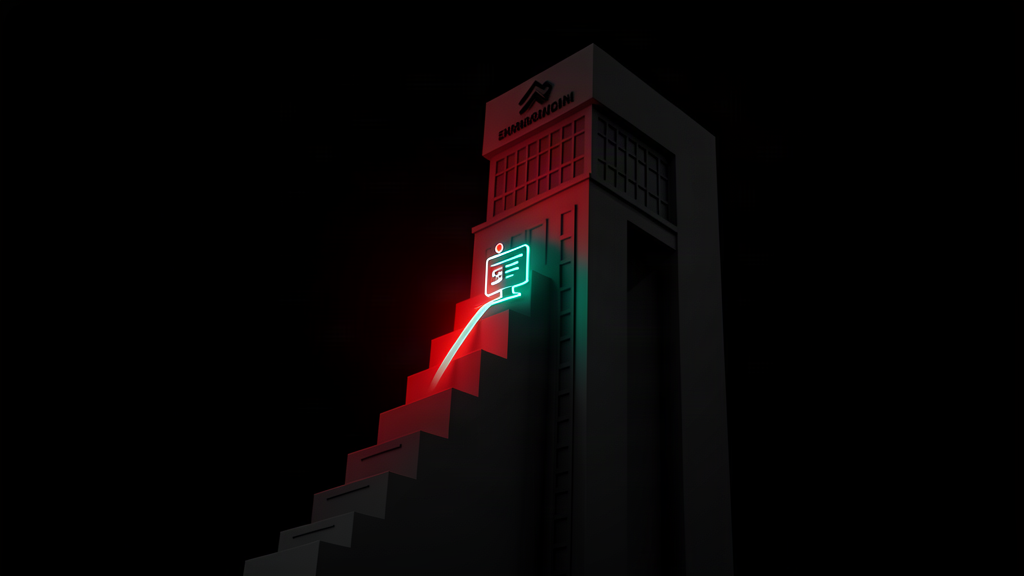 Clout competition — a small glowing website overtaking a towering established brand on a dark leaderboard lit in red and teal